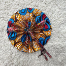 African Print Circle Foldable Handheld Fan - Blue / Orange