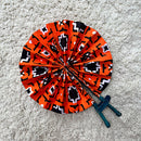 African Print Circle Foldable Handheld Fan / Orange / Black