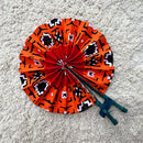 African Print Circle Foldable Handheld Fan / Orange / Black
