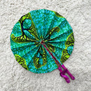 African Print Circle Foldable Handheld Fan - Green
