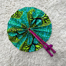 African Print Circle Foldable Handheld Fan - Green