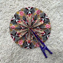 African Print Circle Foldable Handheld Fan - White / Gold / Red
