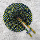 African Print Circle Foldable Handheld Fan - Green / Yellow - Afrilege
