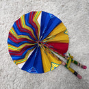 African Print Circle Foldable Handheld Fan - Blue / Yellow / Red - Afrilege