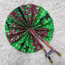 African Print Circle Foldable Handheld Fan - Green / Pink - Afrilege