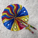 African Print Circle Foldable Handheld Fan - Blue / Yellow / Red - Afrilege