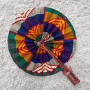 African Print Circle Foldable Handheld Fan - Green / Yellow / Blue - Afrilege