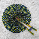 African Print Circle Foldable Handheld Fan - Green / Yellow - Afrilege