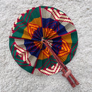 African Print Circle Foldable Handheld Fan - Green / Yellow / Blue - Afrilege