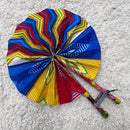 African Print Circle Foldable Handheld Fan - Blue / Red / Yellow - Afrilege