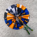 African Print Circle Foldable Handheld Fan - Blue/ White / Orange - Afrilege