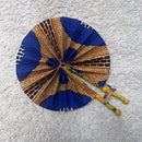 African Print Circle Foldable Handheld Fan - Blue/ White / Orange - Afrilege