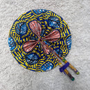 African Print Circle Foldable Handheld Fan - Blue / Yellow - Afrilege