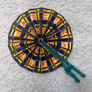 African Print Circle Foldable Handheld Fan - Blue/ Yellow / Orange - Afrilege