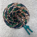 African Print Circle Foldable Handheld Fan - Green / Brown - Afrilege
