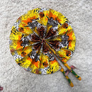 African Print Circle Foldable Handheld Fan - Yellow / Orange - Afrilege