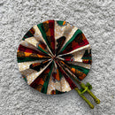 African Print Circle Mini Folding Fan - Orange/ Green / Red