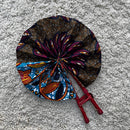 African Print Circle Mini Folding Fan - Blue / Orange / Purple