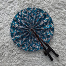 African Print Circle Mini Folding Fan - Blue / White