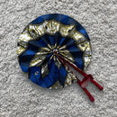 African Print Circle Mini Folding Fan - Blue / Green / White