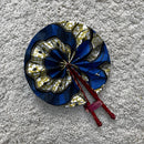 African Print Circle Mini Folding Fan - Blue / Green / White