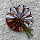 African Print Circle Mini Folding Fan - Brown / White / Black
