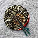 African Print Circle Mini Folding Fan - Beige / Black / Red