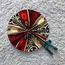 African Print Circle Mini Folding Fan - Red / Black / Beige