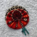 African Print Circle Mini Folding Fan - Beige / Black / Red