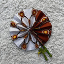 African Print Circle Mini Folding Fan - Brown / White / Black