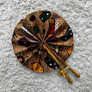 African Print Circle Mini Folding Fan - Brown / Orange / Red