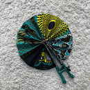 African Print Circle Mini Folding Fan - Yellow / Green / Blue
