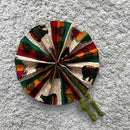 African Print Circle Mini Folding Fan - Orange/ Green / Red