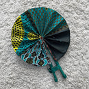 African Print Circle Mini Folding Fan - Yellow / Green / Blue