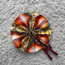 African Print Circle Mini Folding Fan - Orange / White / Yellow