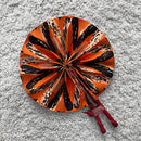 African Print Circle Mini Folding Fan - Orange / Black / White