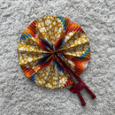 African Print Circle Mini Folding Fan - Orange / White / Yellow