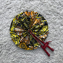 African Print Circle Mini Folding Fan - Yellow / Black / Orange