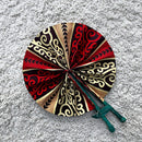 African Print Circle Mini Folding Fan - Red / Black / Beige
