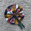 African Print Circle Mini Folding Fan - Yellow / White / Red