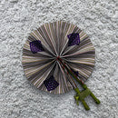 African Print Circle Mini Folding Fan - Purple / White / Yellow