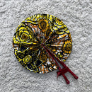 African Print Circle Mini Folding Fan - Yellow / Black / Orange