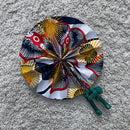 African Print Circle Mini Folding Fan - Yellow / White / Red