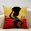 African Life Portrait Pillow Cover - Orange / Multicolor - Afrilege