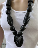 Handcrafted Ebony Wood Chunky Lion pendant Necklace