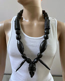 Handcrafted Ebony Wood Tusks pendant African Necklace for men