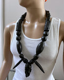 Handcrafted Ebony Wood Tusks pendant African Necklace for men