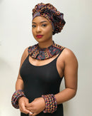Burgundy Toghu African Print Skirt Necklace Jewelry Set - Afrilege