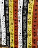 Multi-Colored Strips African Mudcloth Handmade Fabric- Yellow / White/ Rust/ Black