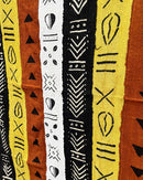 Multi-Colored Strips African Mudcloth Handmade Fabric- Yellow / White/ Rust/ Black